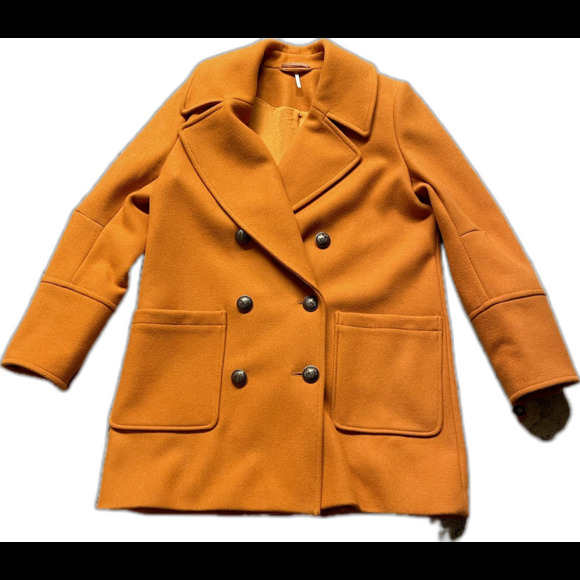 Free People Jackets & Blazers - FREE PEOPLE Goldenrod Heavy Duty Wool Winter Peacoat Naiomi Womens Size Large